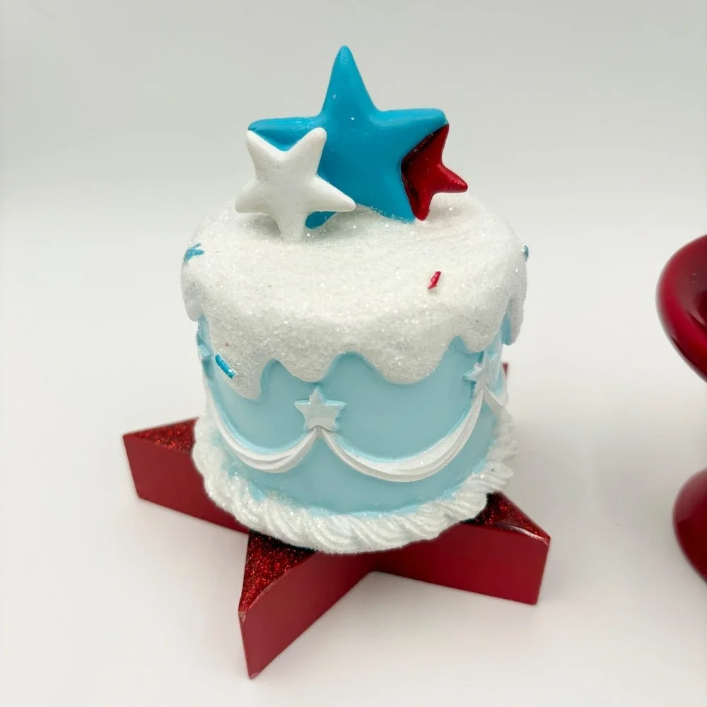 Patriotic Faux Sweets Set 3pc Red White Blue Cake Macaron 4th of July Decor